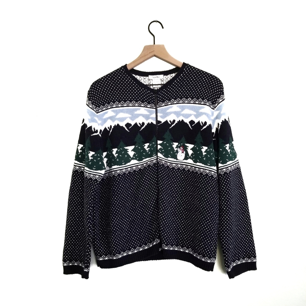 Northern Reflections Snowman Winter Holiday Christmas Zip Cardigan Sweater Sz: M